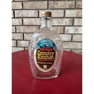 Log Cabin Country Kitchen vintage 70s glass pancake syrup bottle